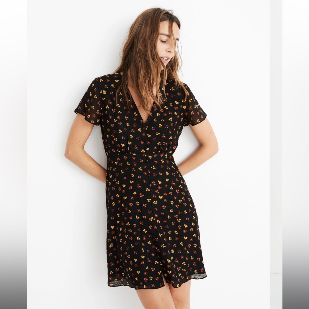 Madewell Silk Button-Front Swing Dress in
Feline Floral